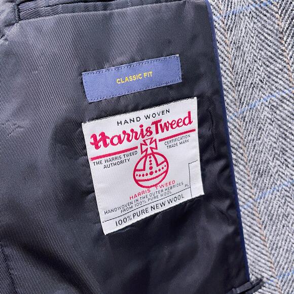 Harris Tweed Stafford Wool Sport Coat Gray Herringbone Check Classic Mens 48R - Picture 9 of 10